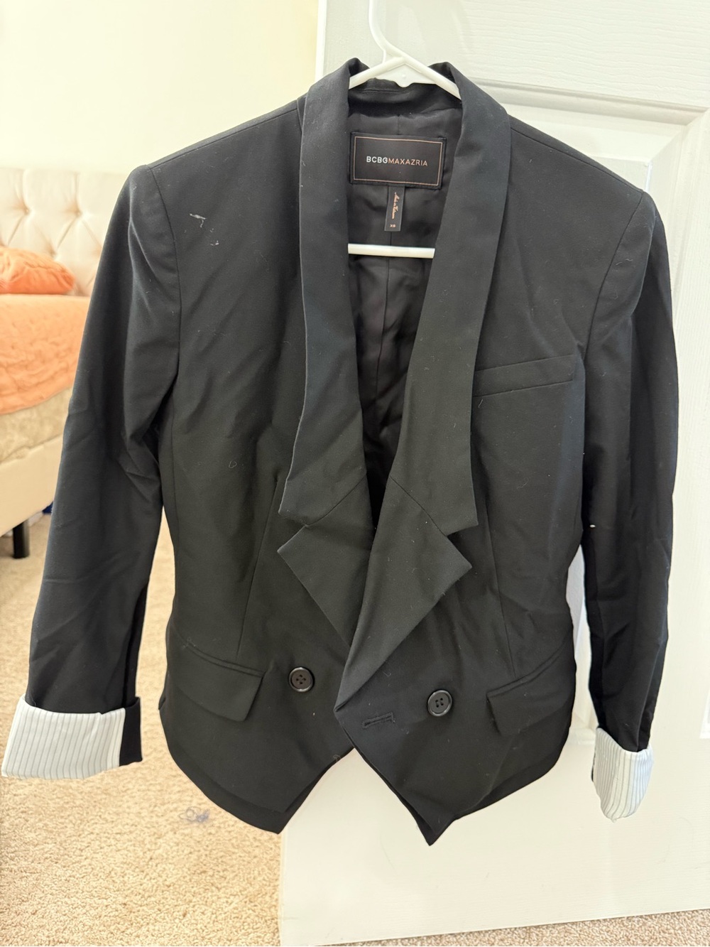 BCB GMaxAzria Black Shawl Lapel Double-Breasted Blazer